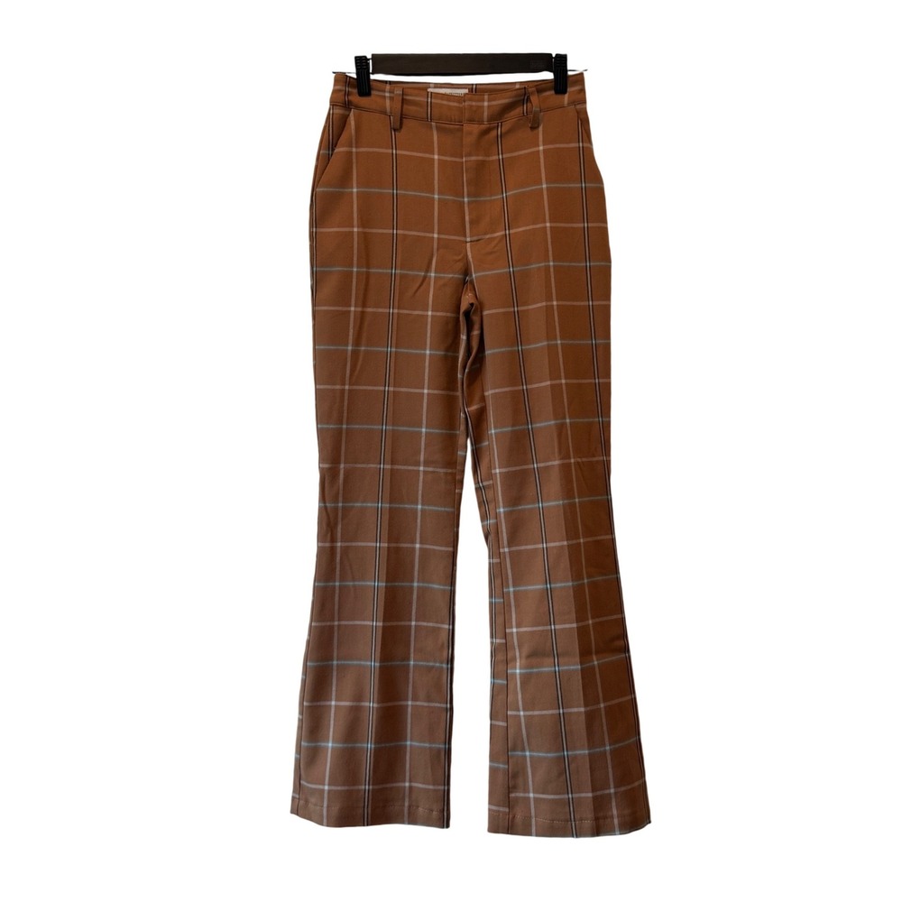 Urban Outfitters Pants Womens 0 Plaid Flare Rust Brown High Waisted Trousers